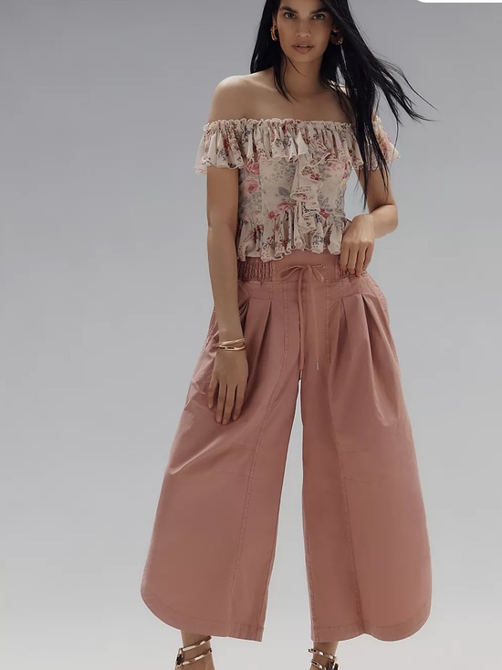 Anthropologie Pants - Anthropologie Dusty Rose Smocked Waist Wide Leg Parachute Pants Size Small
